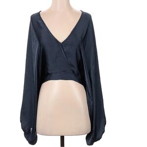 Free People Satin Ballon Sleeve Blouse